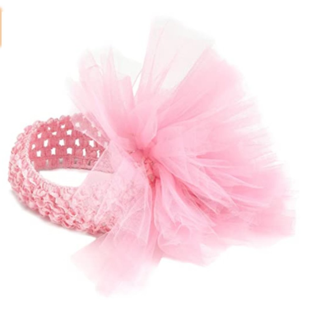 New Mud Pie's Baby Girl's Pink Crochet and Tulle Puff Headband